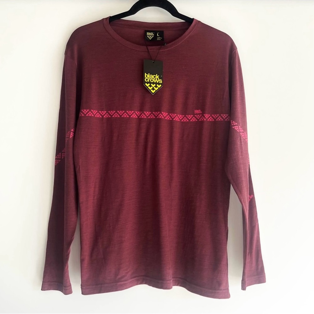 Black Crows 100% Merino Wool Chevron Line Base Layer Large NWT in Deep Burgundy